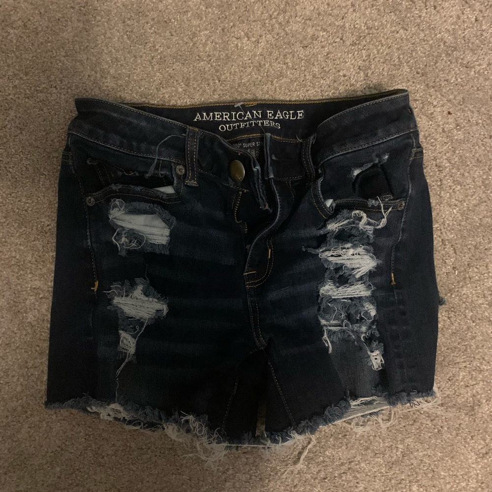 Dark ripped denim shorts